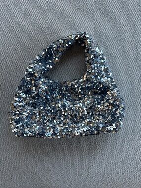 H&M Silver and Blue Sequin Mini Bag